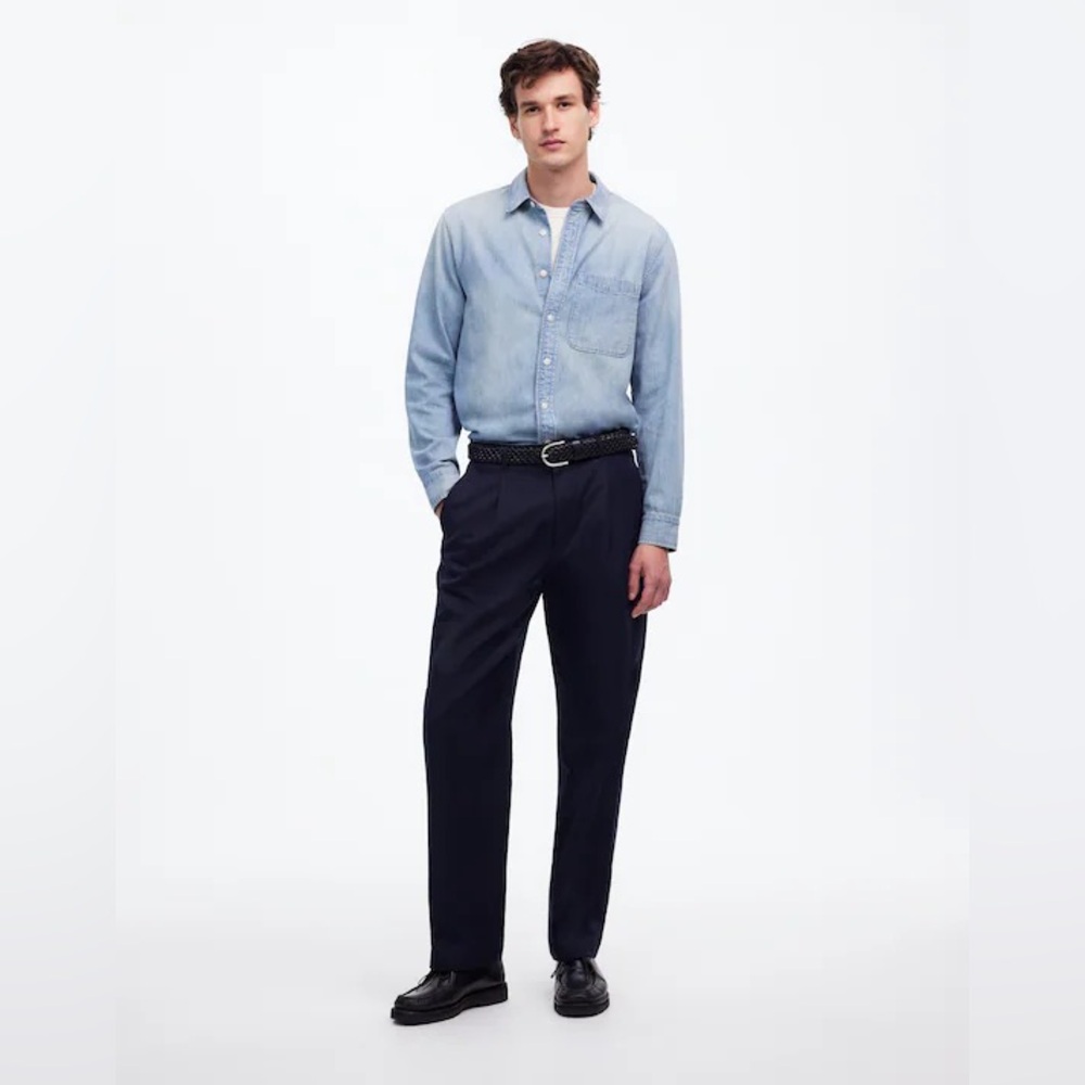 NWOT Madewell Men's Black Pleated Trousers in Italian Cotton Twill - 32x32